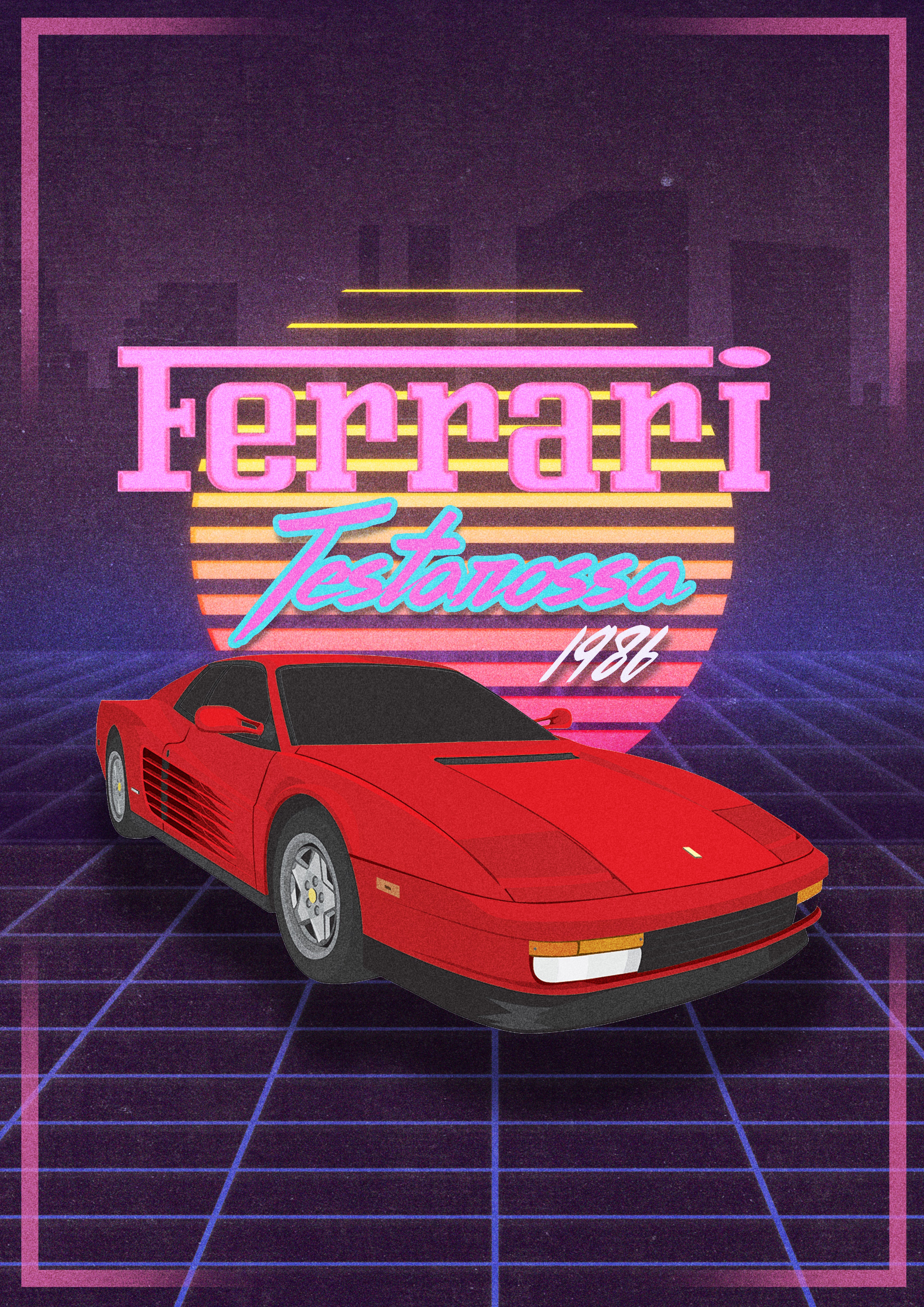 🏎️ Ferrari Testarossa Poster Template – Photoshop & Canva Editable 🏎️